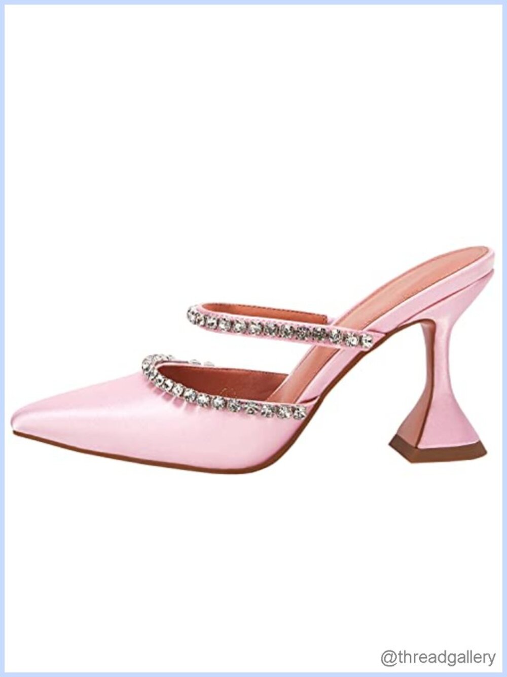 Pointed Toe Strappy Crystal Satin Heeled Mules Wedding Party Sandals